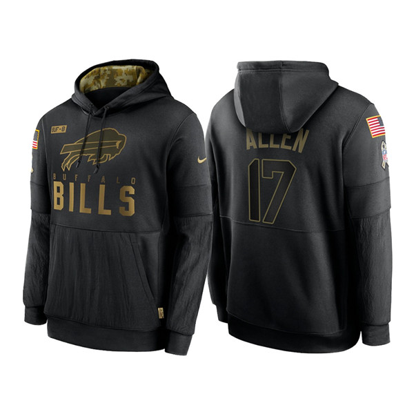 Men's Buffalo Bills #17 Josh Allen 2020 Black Salute to Service Sideline Performance Pullover Hoodie